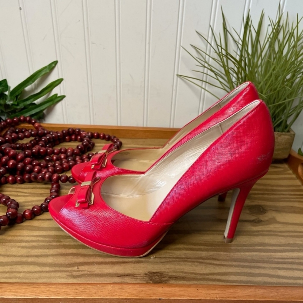 Marc Fisher Red Marsha Peep Toe Heels 8.5M - Picture 3 of 12